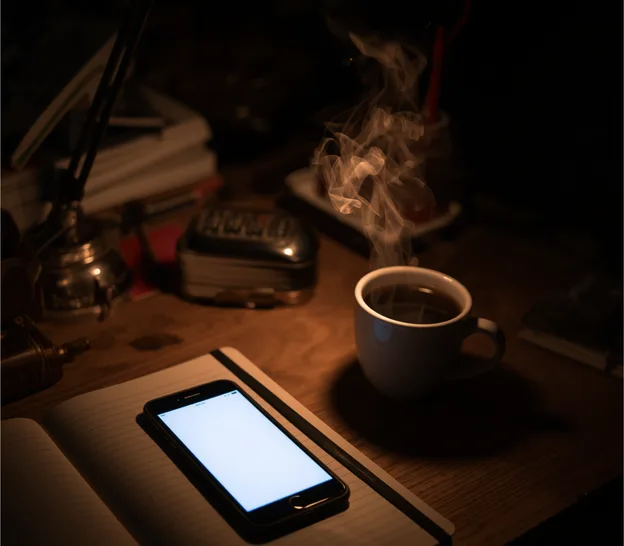 Schreibtisch mit Notizbuch, Smartphone und Kaffeetasse — der aktive Autor heute